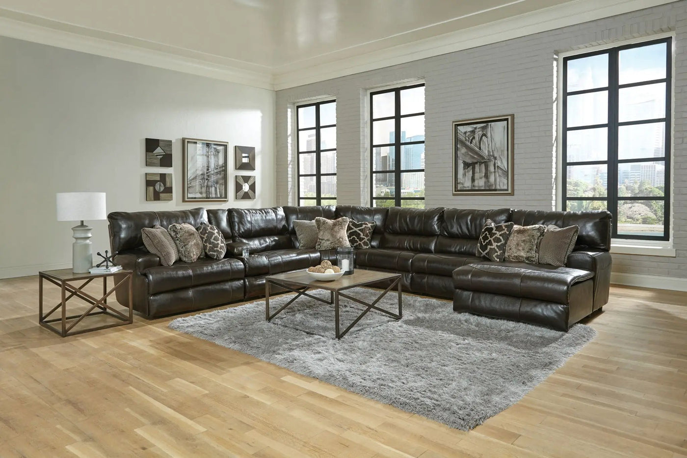 Como - 7 Piece Italian Leather Match Reclining Sectional by Unique Piece Furniture