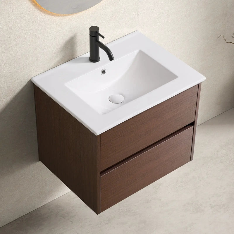 Wall-Mounted Bathroom Vanity, Soft-Close Drawer, Premium Slides - Black Brown by Unique Piece Furniture