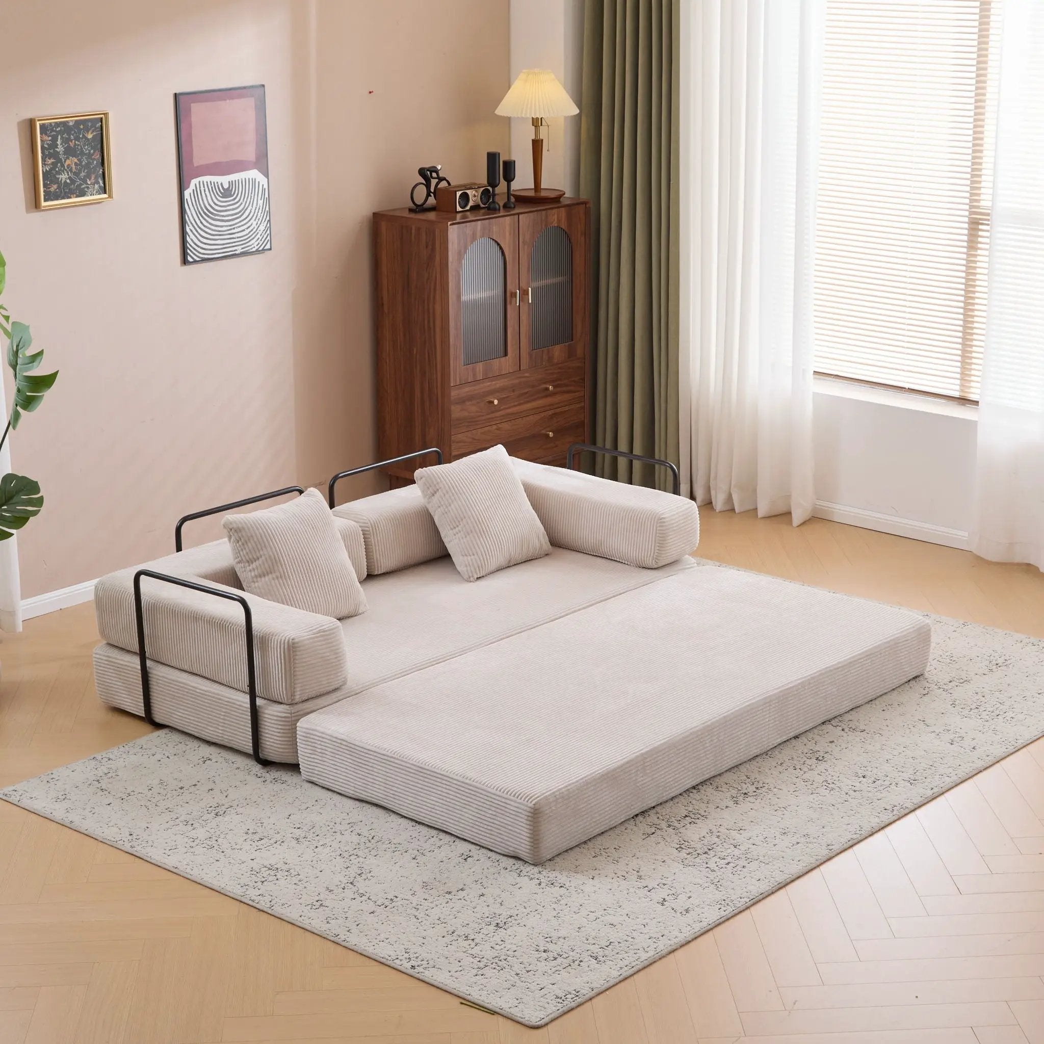 Floor Couch, Convertible Floor Sofa Bed With Pillow Back Support Armrest by HouseOfZazla