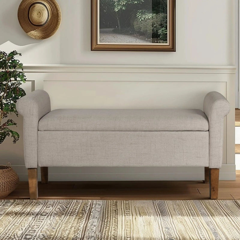 Upholstered Storage Bench With Rolled Armrests - Beige by Unique Piece Furniture