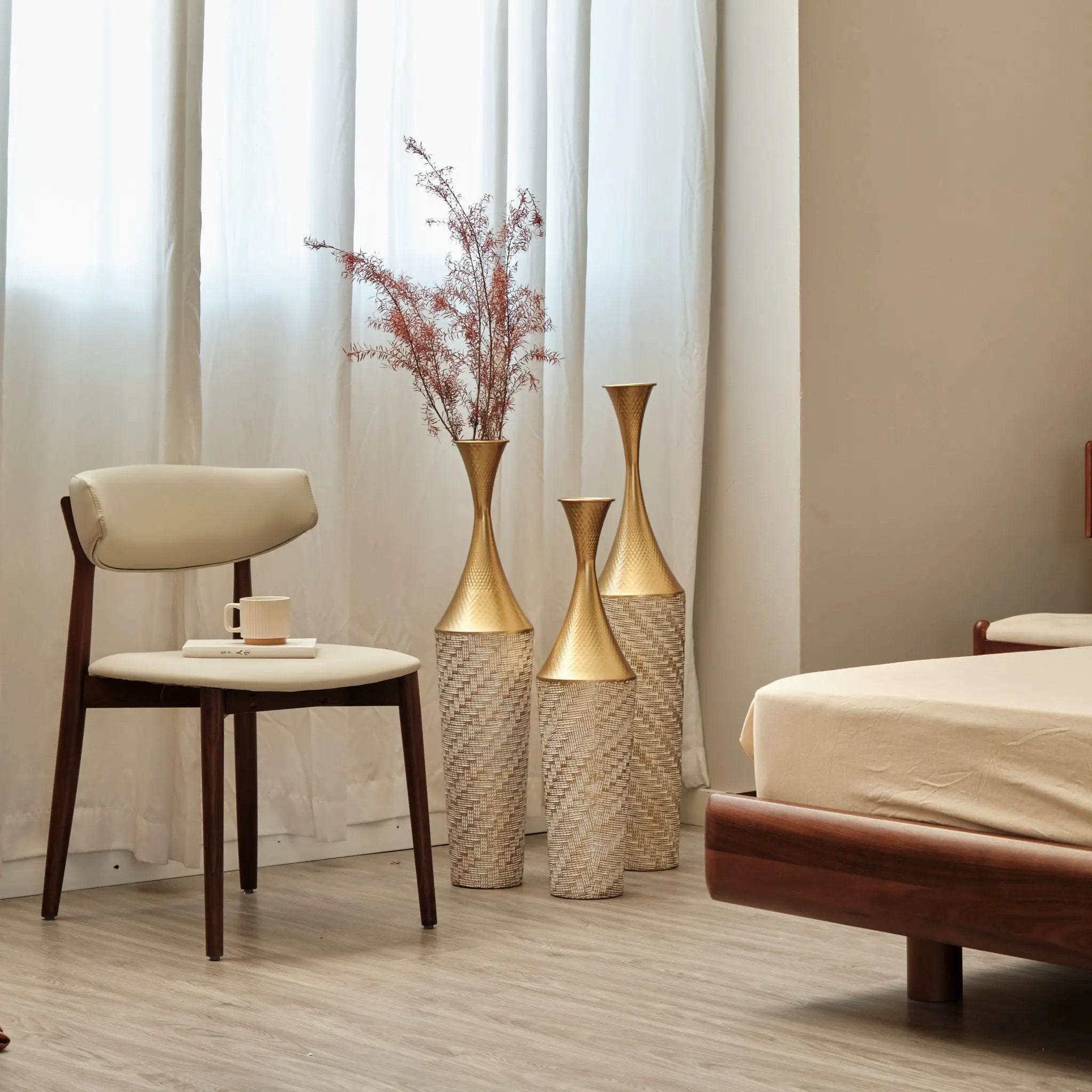 Floor Metal Vase Modern Style Decoration Home Woven Pattern Metal Vase 3 Piece Set Gorgeous Home Decoration Large Glazed Metal Vase - Champagne by Unique Piece Furniture