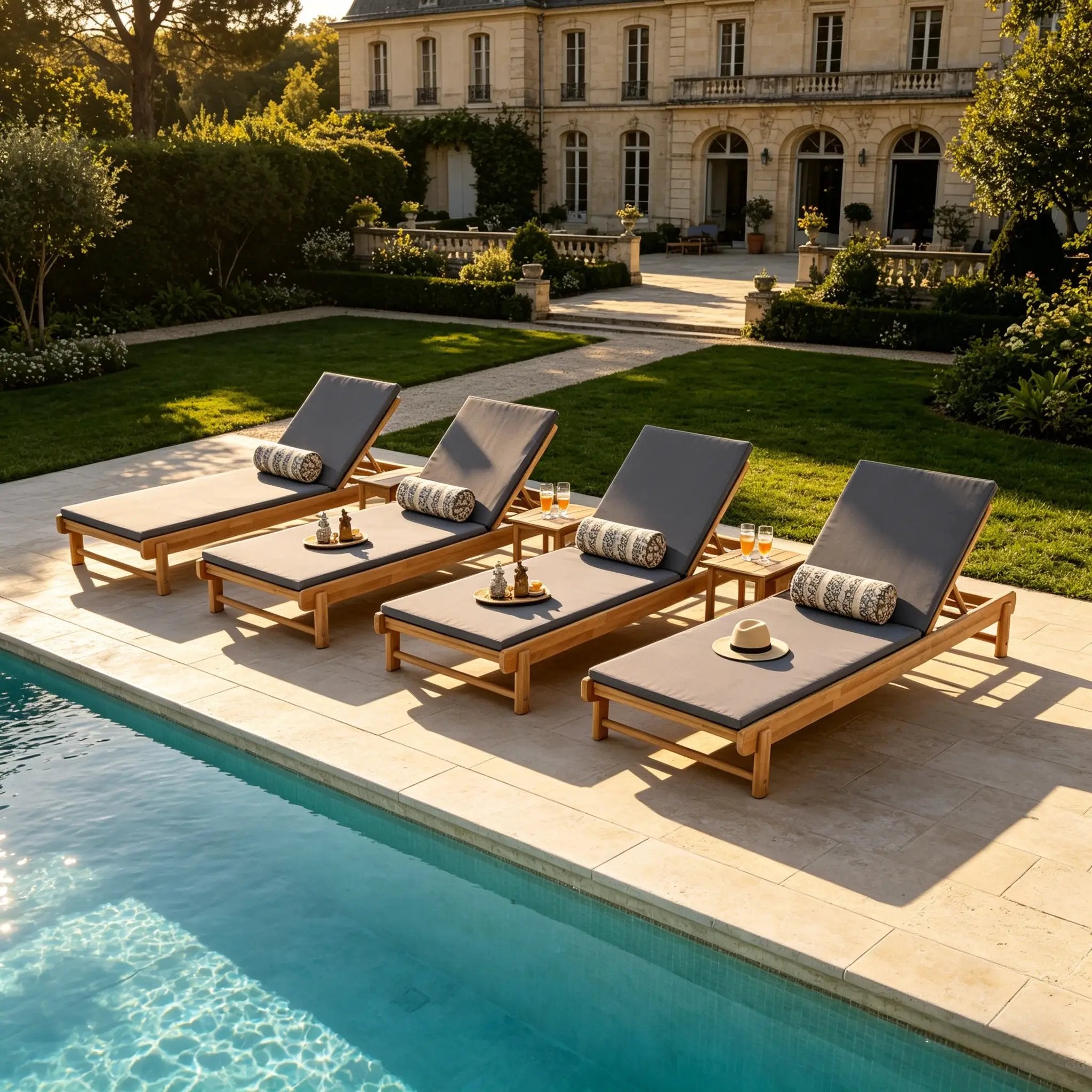Light Teak Acacia Wood Chaise Lounge Set by HouseOfZazla
