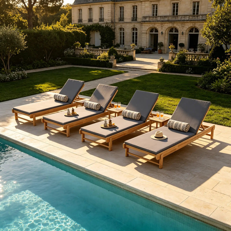 Light Teak Acacia Wood Chaise Lounge Set by HouseOfZazla