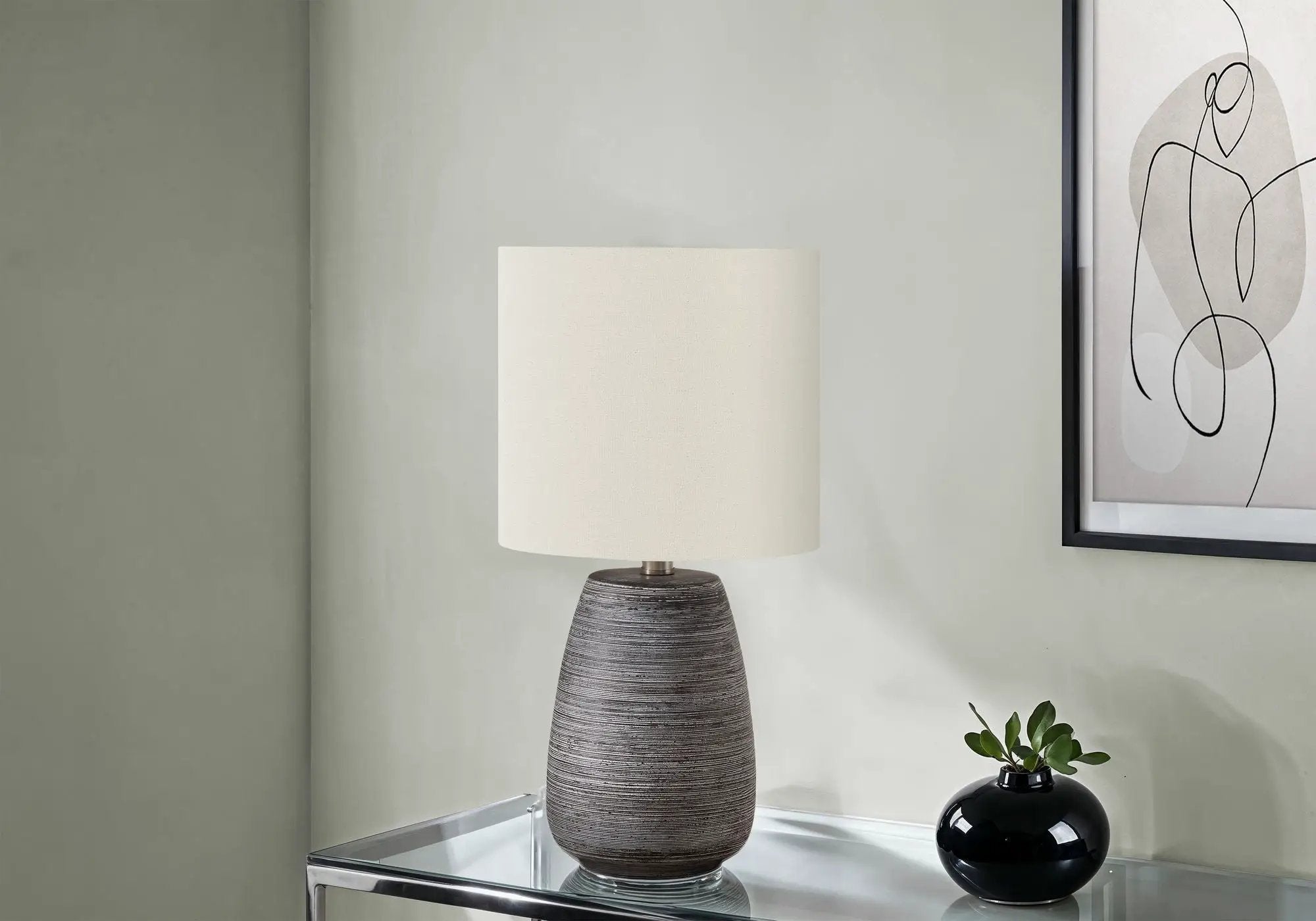 Contemporary Ceramic Table Lamp in Gray and Cream by HouseOfZazla