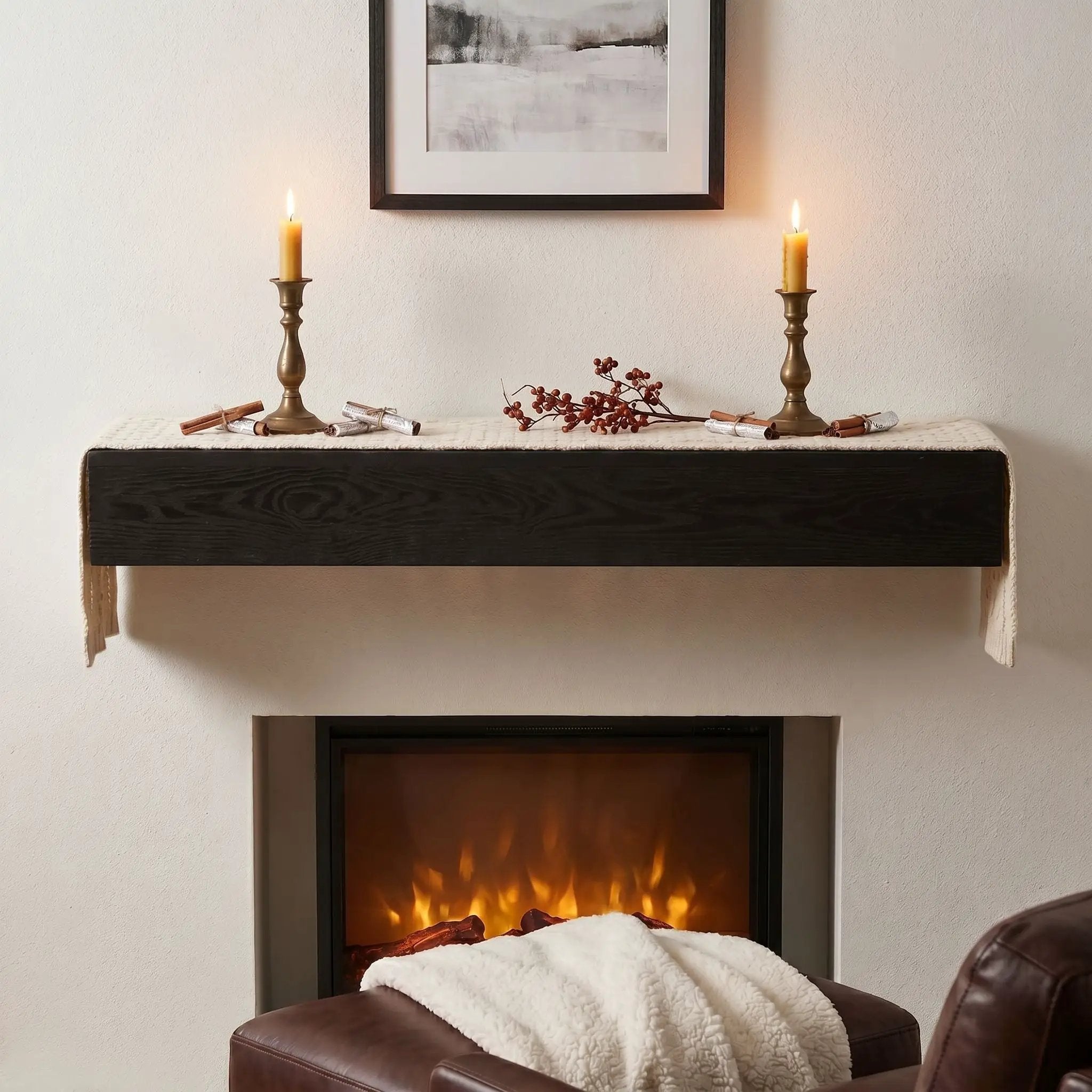 48'' Embossed Fireplace Mante, Wall Mounted Floating Shelf - Black by HouseOfZazla