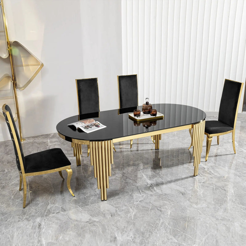 Oval Dining Table With Glass Top And Stainless Steel Base by Unique Piece Furniture