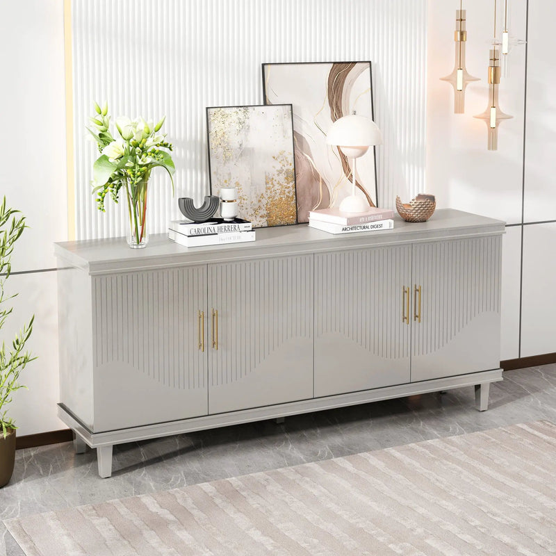4 Door Cabinet With Adjustable Shelves, Large Storage For Living Room - Champagne by Unique Piece Furniture