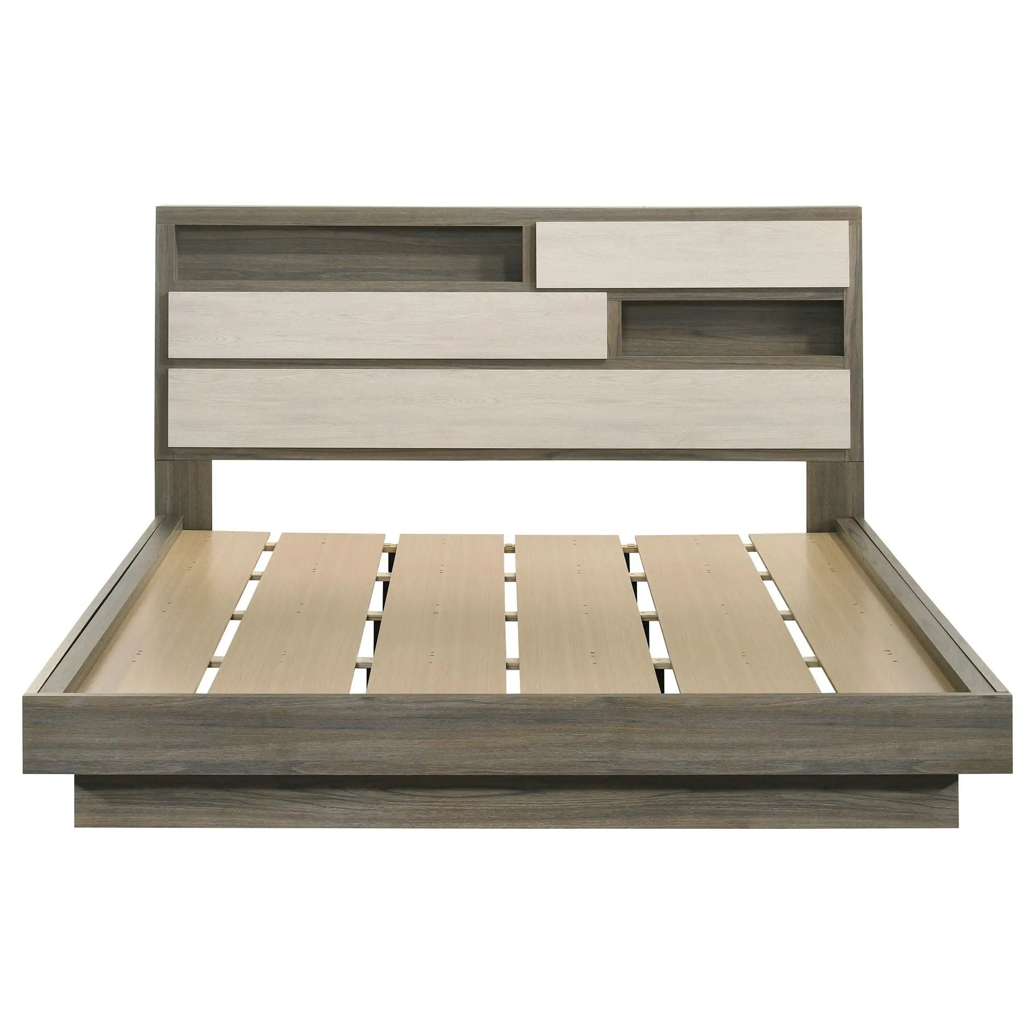 Fenwick California King Bed Bookcase Headboard Grey Oak by Unique Piece Furniture