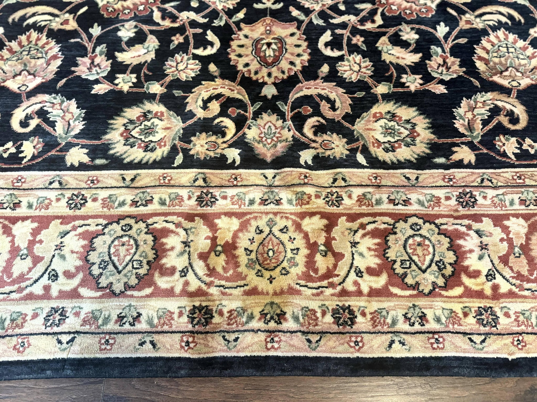 Vintage Oriental Rug 8x11, Floral Persian Design Carpet, Turkish Power Loomed Rug, Navy Blue Red Cream by Jewel Rugs