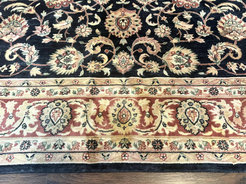 Vintage Oriental Rug 8x11, Floral Persian Design Carpet, Turkish Power Loomed Rug, Navy Blue Red Cream by Jewel Rugs