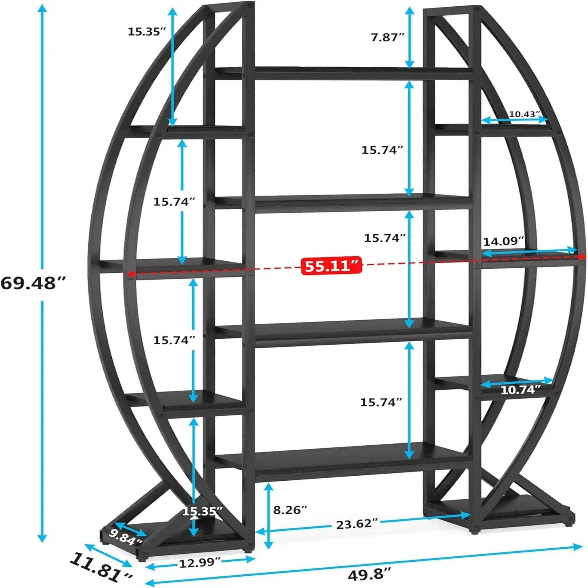 Triple Wide Oval Etagere Bookcase With Shelves For Living Room by HouseOfZazla