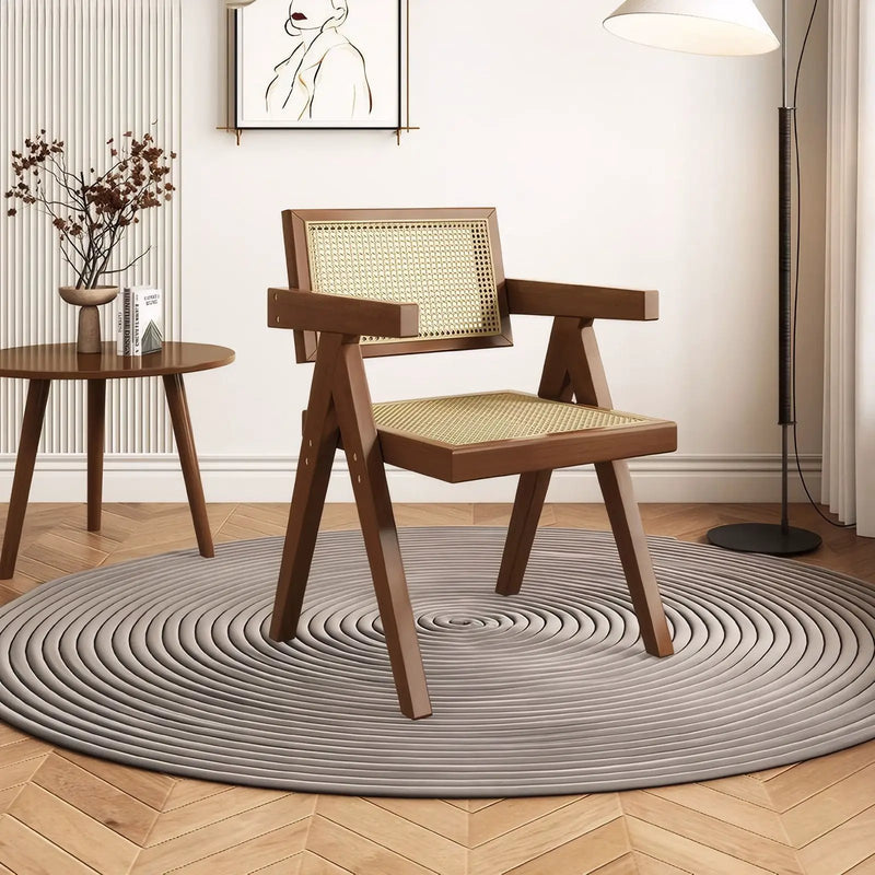 Modern Mid Century Dining Chairs (Set of 2), Rattan Accent Chairs, Comfy Armchairs, Outdoor Wood Chairs With Armrest - Walnut by Unique Piece Furniture