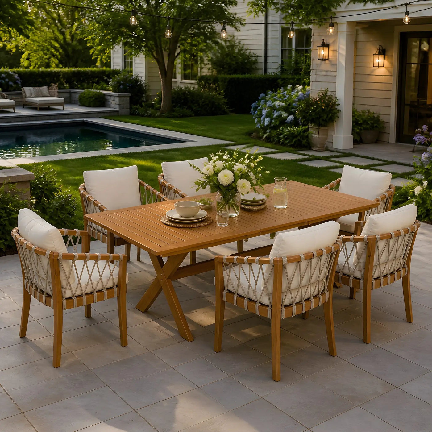 7 Pieces Acacia Wood Outdoor Dining Set by HouseOfZazla