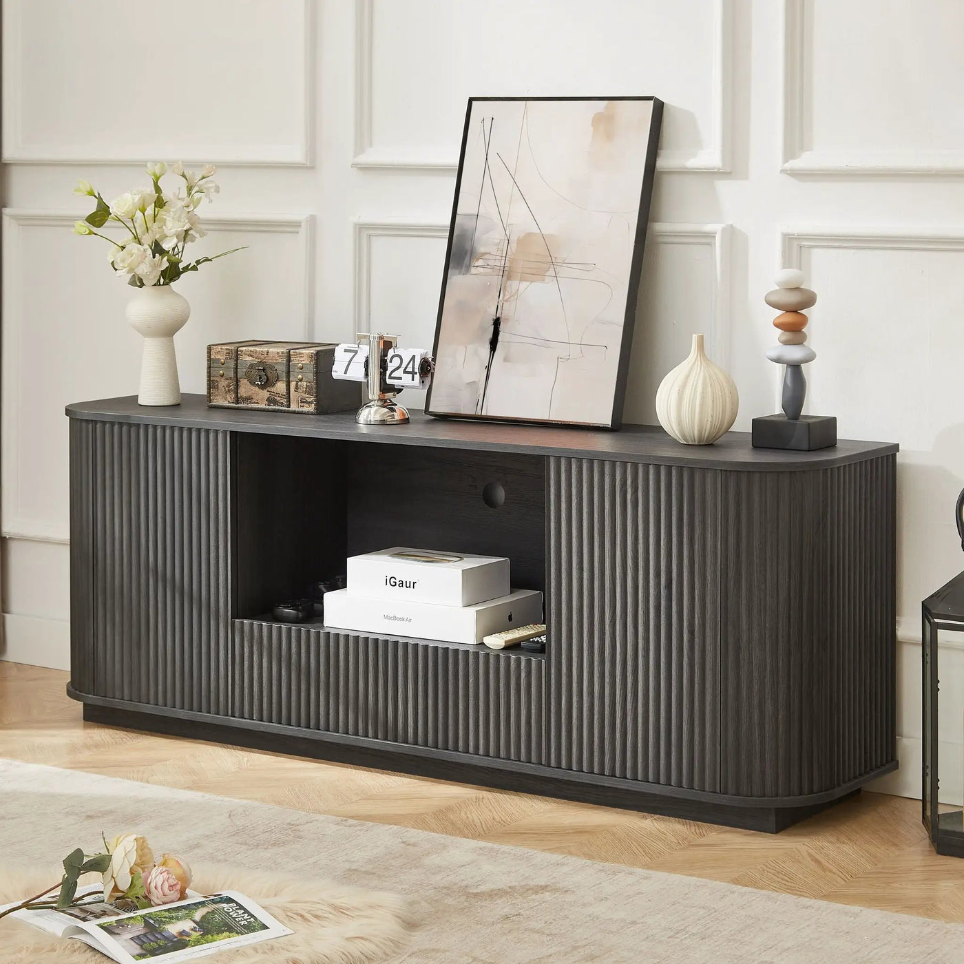 Modern Wavy TV Stand Rounded Sideboard With Storage Cabinet by HouseOfZazla