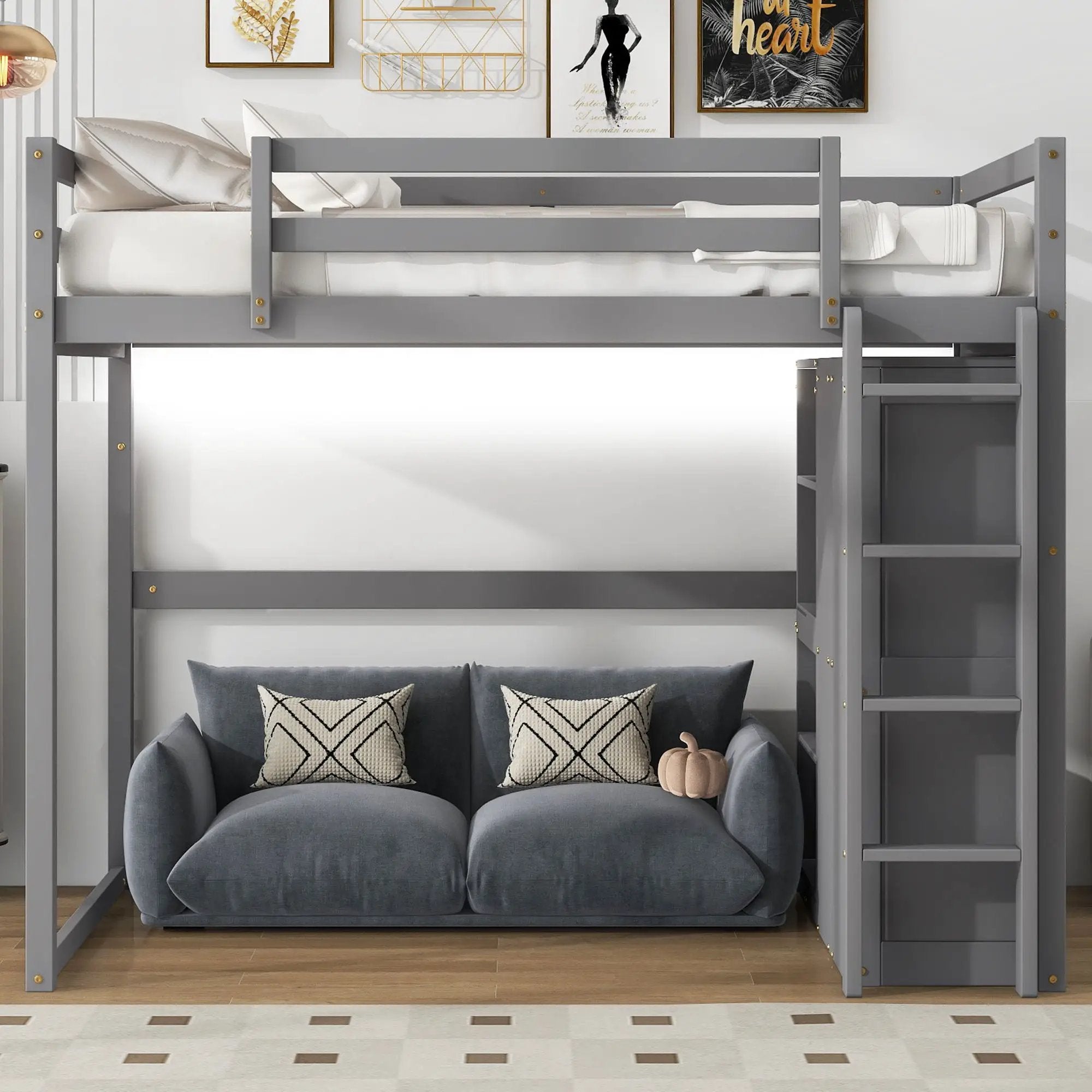 Loft Bed With Built In Wardrobe, Storage Shelves, And LED Light by Unique Piece Furniture
