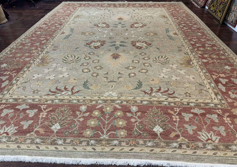 Large Turkish Soumak Rug 10x14, Flatweave Dhurrie, Handmade, Light Green and Salmon by Jewel Rugs