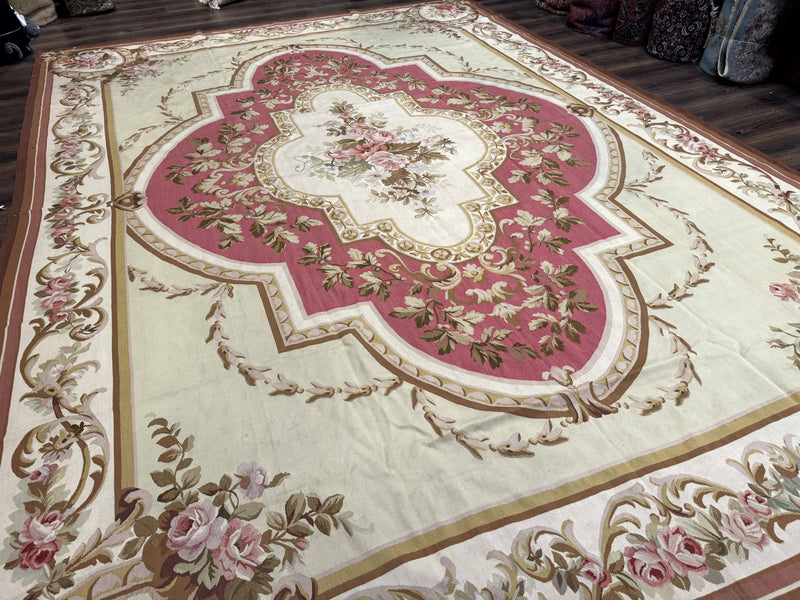 Large Aubusson Rug 10x14, European Elegant French Design, Floral Carpet by Jewel Rugs