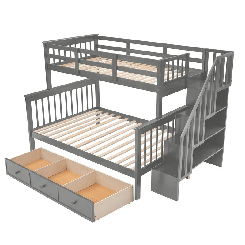 Stairway Bunk Bed With Storage And Guard Rail For Bedroom by HouseOfZazla