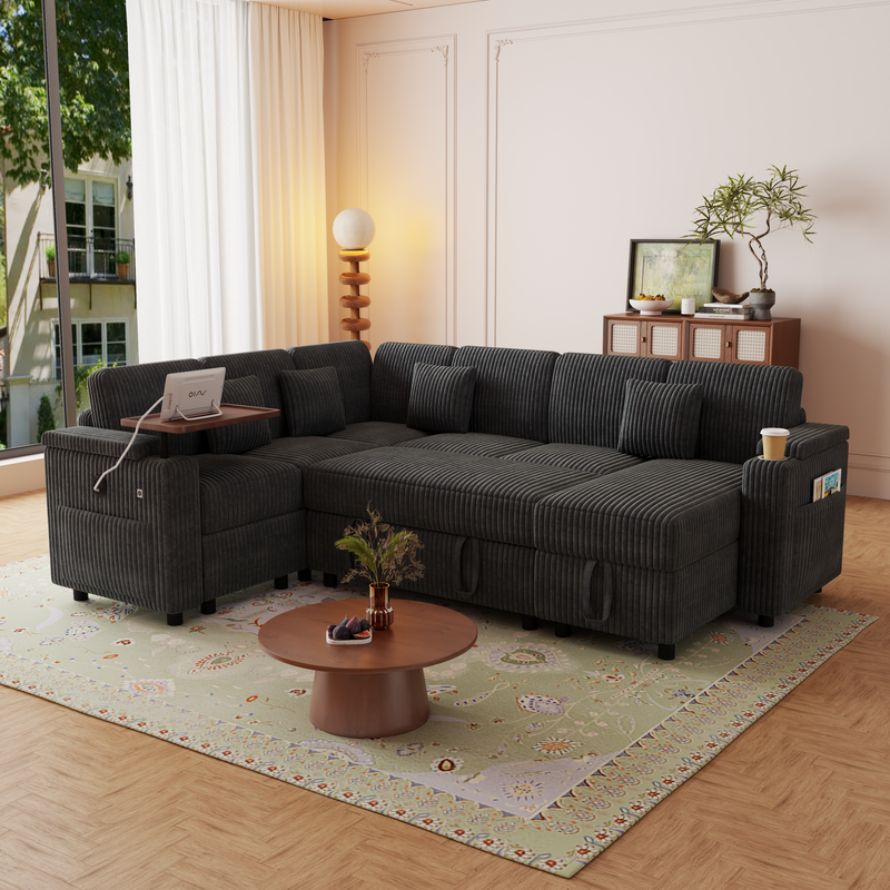 100-Inch Pull-Out Sofa with USB Ports and Cup Holder by HouseOfZazla