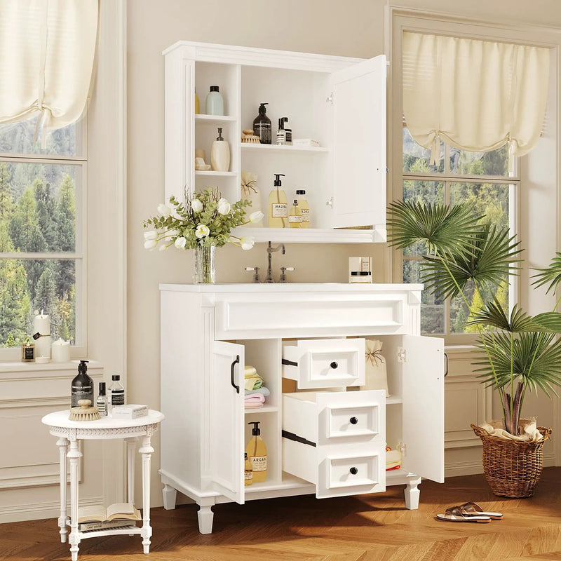 Bathroom Vanity With Top Sink, Mirror Cabinet, 2 Soft Closing Doors & 2 Drawers by Unique Piece Furniture