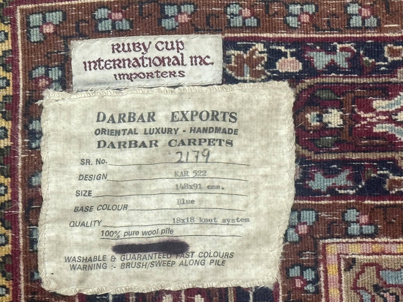 Indo Kashmiri Rug 3x5, Navy Blue, Very Fine 400 KPSI, Pair B by Jewel Rugs