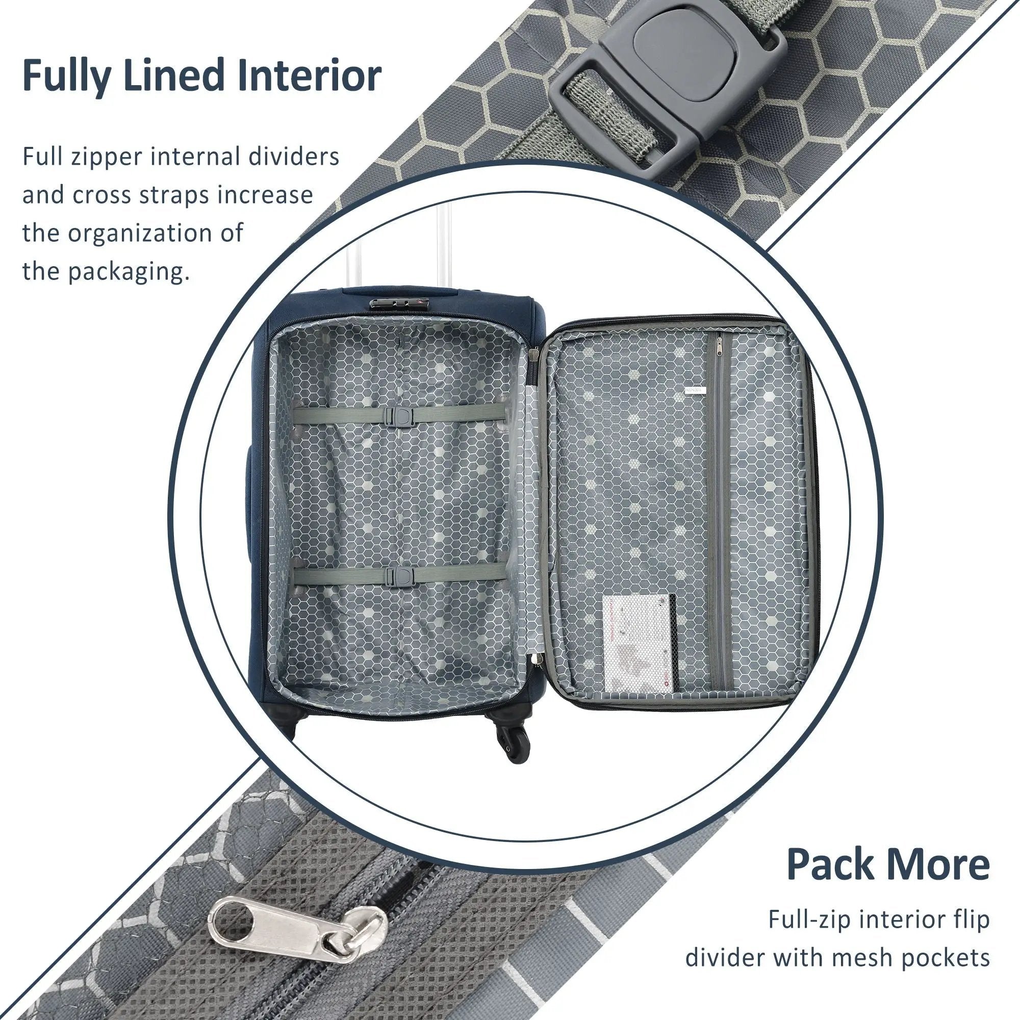 Softside Luggage Expandable 3 Piece Set Suitcase Upright Spinner Softshell Lightweight Luggage Travel Set - Dark Blue by HouseOfZazla