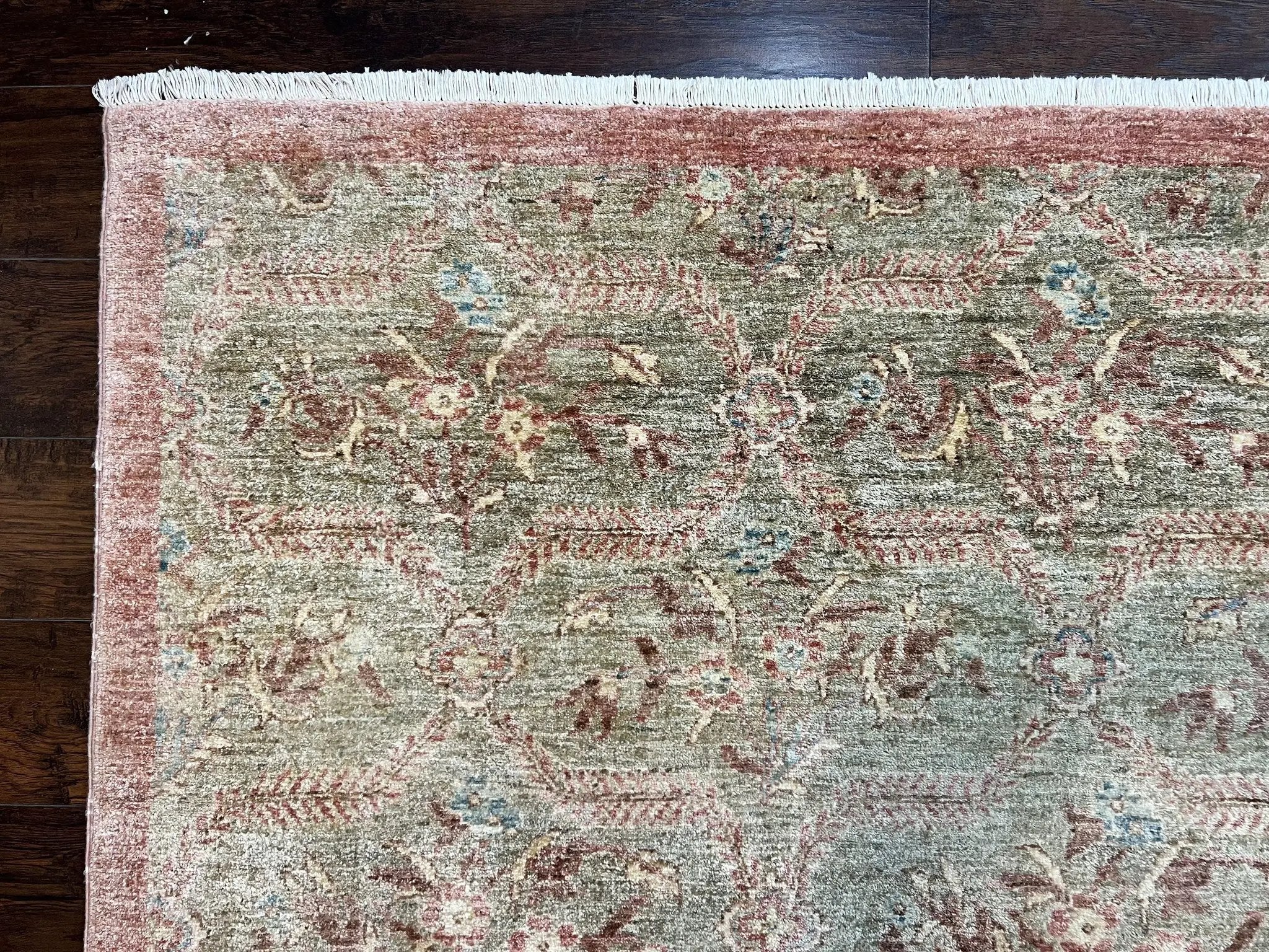 Large Modern Pakistani Rug 9x12, Handmade Wool Carpet, Peshawar Rug, Hand Knotted Oriental Rug, Contemporary, Floral, Light Green by Jewel Rugs