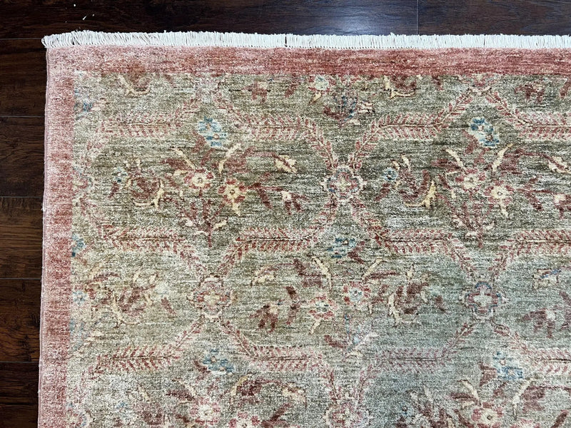 Large Modern Pakistani Rug 9x12, Handmade Wool Carpet, Peshawar Rug, Hand Knotted Oriental Rug, Contemporary, Floral, Light Green by Jewel Rugs