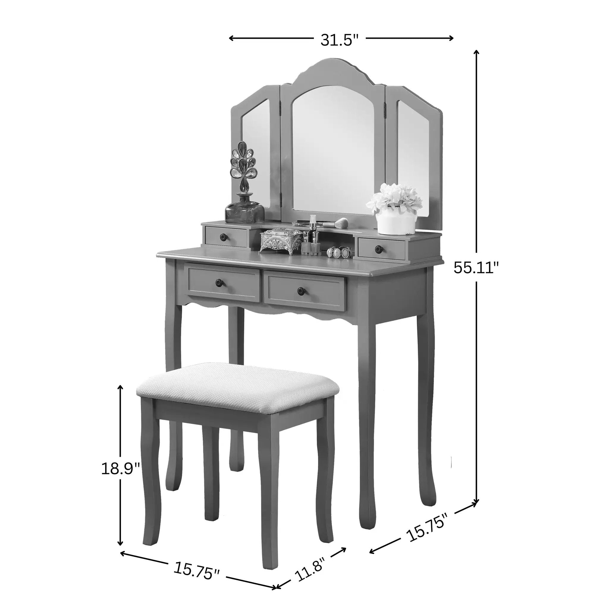 Sanlo Wooden Vanity Makeup Table and Stool Set by HouseOfZazla