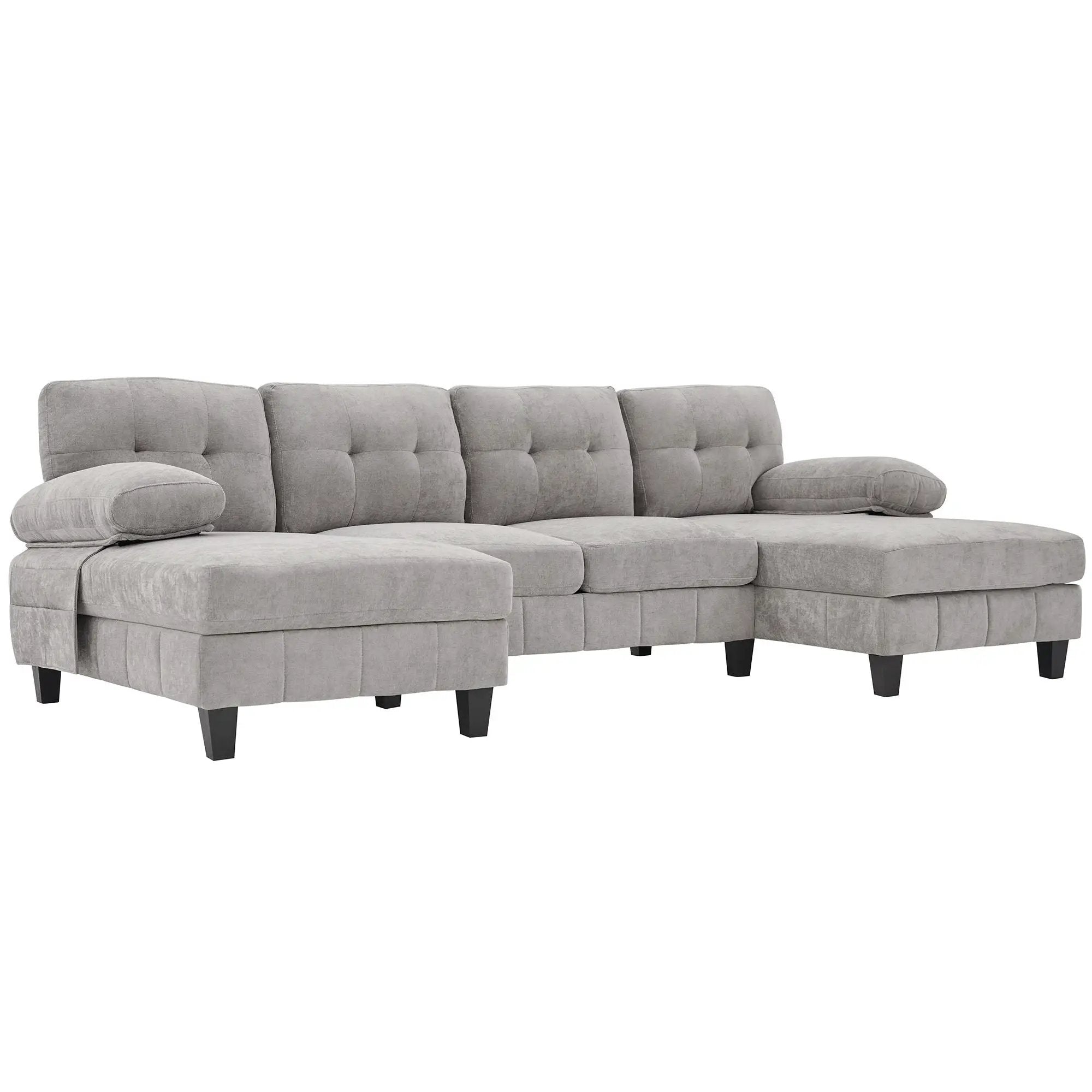 U-Shaped Sectional Sofa 103.5" Fabric Couch With Dual Chaise Lounges, Storage Pockets, Armrest Pillows by HouseOfZazla