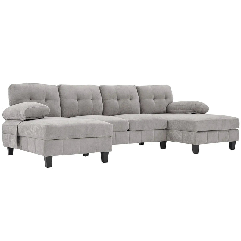 U-Shaped Sectional Sofa 103.5" Fabric Couch With Dual Chaise Lounges, Storage Pockets, Armrest Pillows by HouseOfZazla