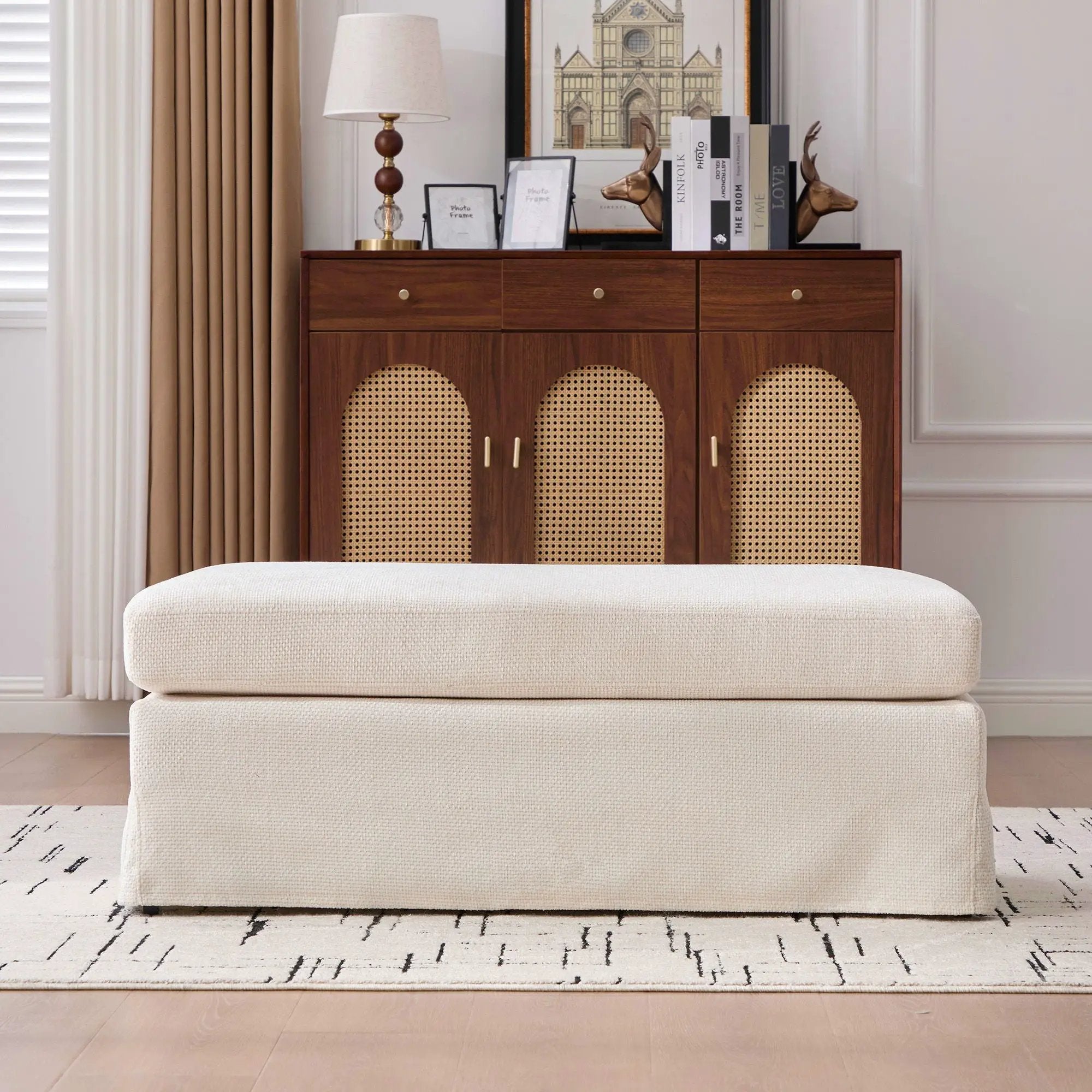 Wide Modern Upholstered Ottoman Foot Stool by Unique Piece Furniture