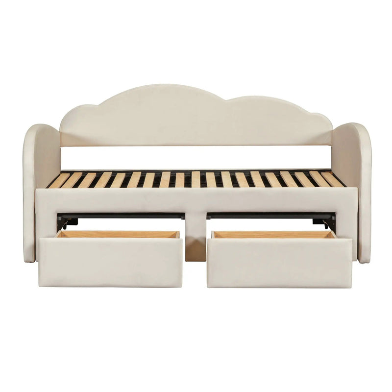 Upholstered Daybed With Cloud-Shaped Backrest, Trundle & 2 Drawers And USB Ports by HouseOfZazla