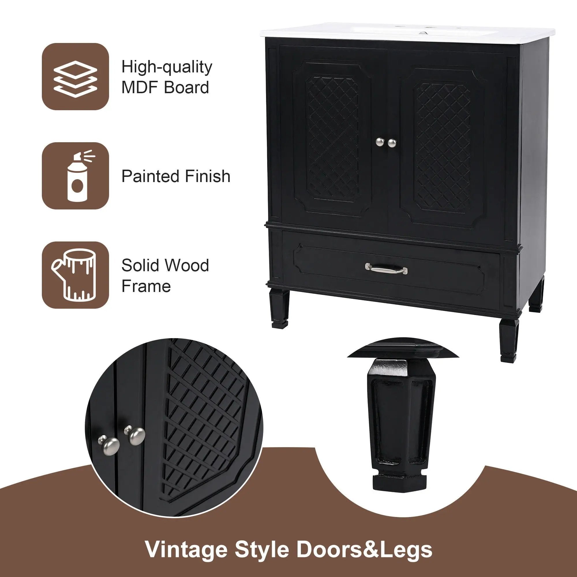 Bathroom Vanity With Sink, Soft Closing Door, Multi Functional Storage by HouseOfZazla