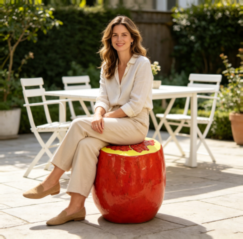 Pomegranate Fruit Stool – 13.4" Oversized Resin Stool by HouseOfZazla