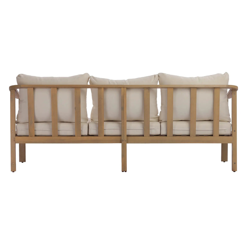 77.95" Outdoor Acacia Wood 3-Seater Sofa with Beige Cushions by HouseOfZazla