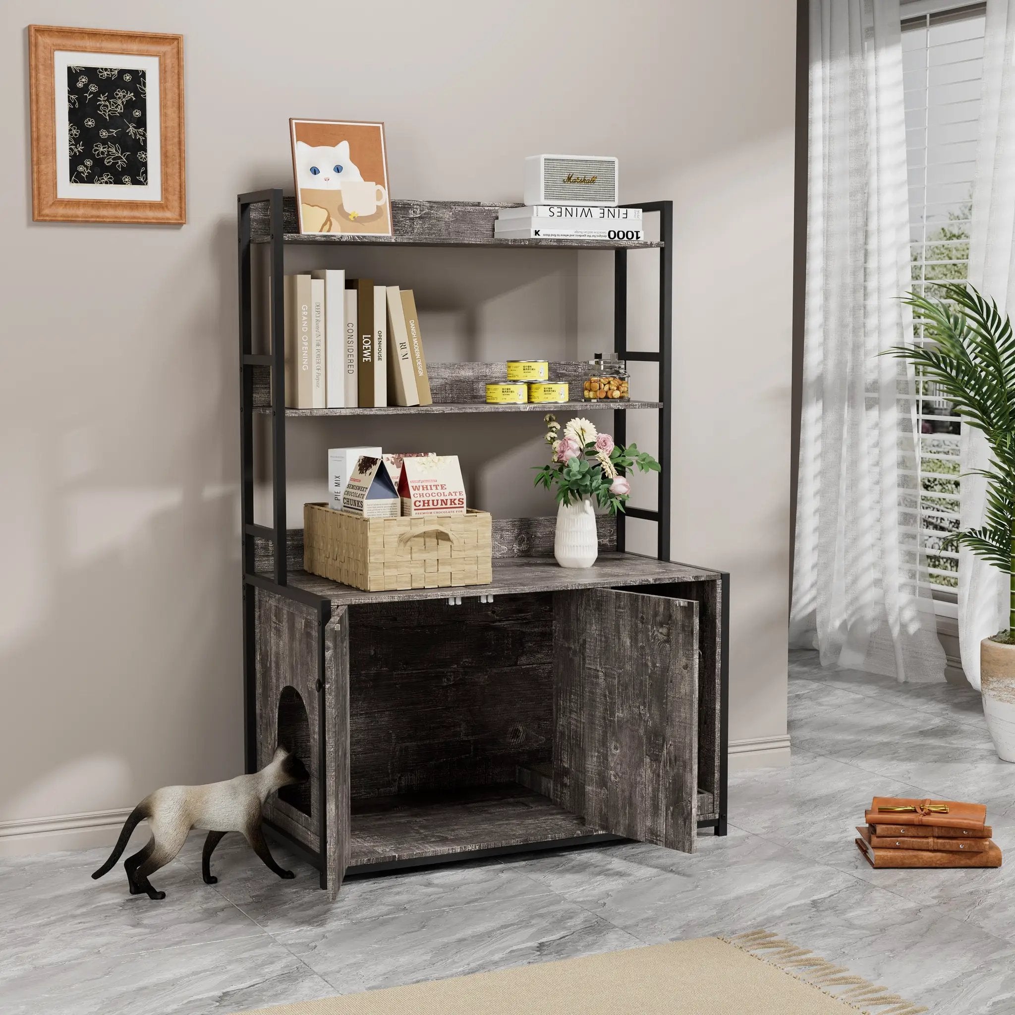 Large Cat Litter Box Enclosure With Shelf Storage by HouseOfZazla