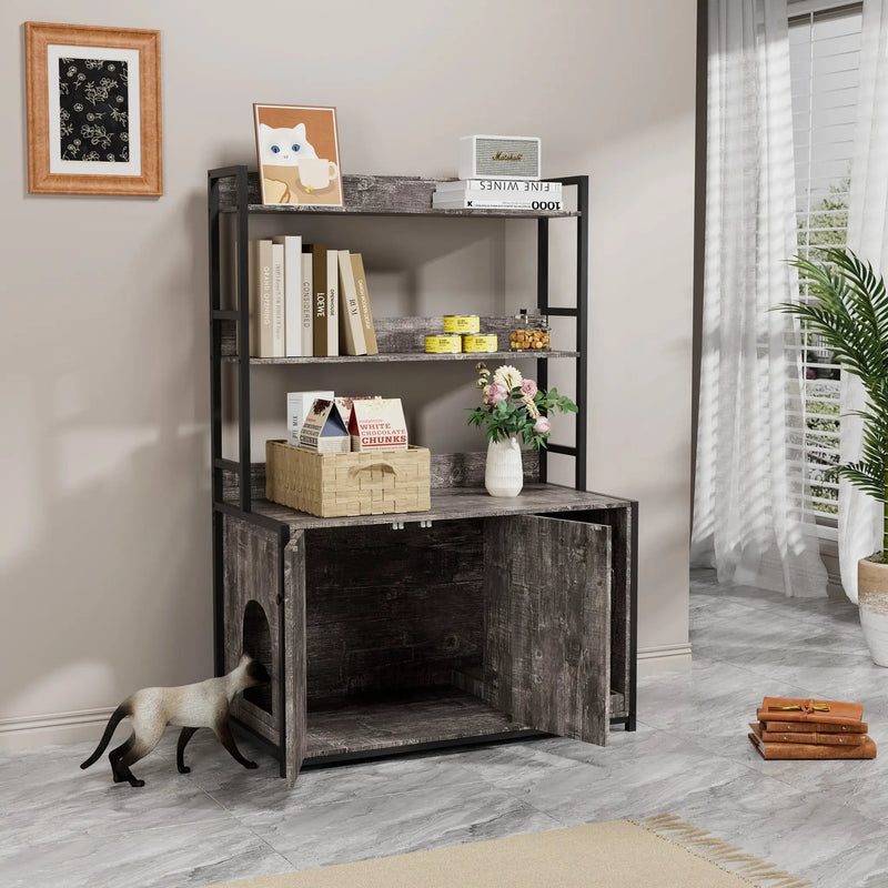 Large Cat Litter Box Enclosure With Shelf Storage by HouseOfZazla