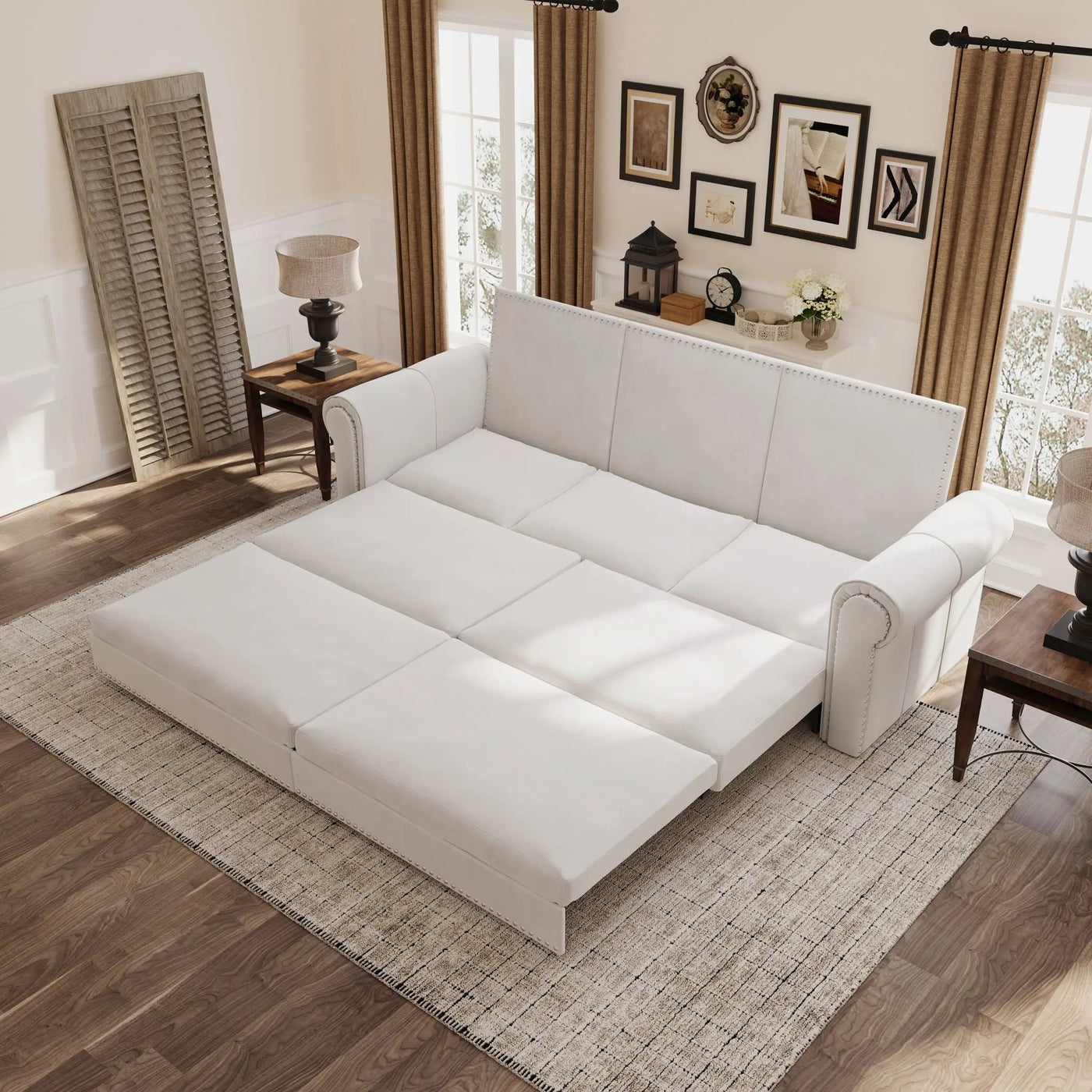 3 In 1 Convertible Sleeper Sofa With Nailhead Trim & Rolled Arm by HouseOfZazla