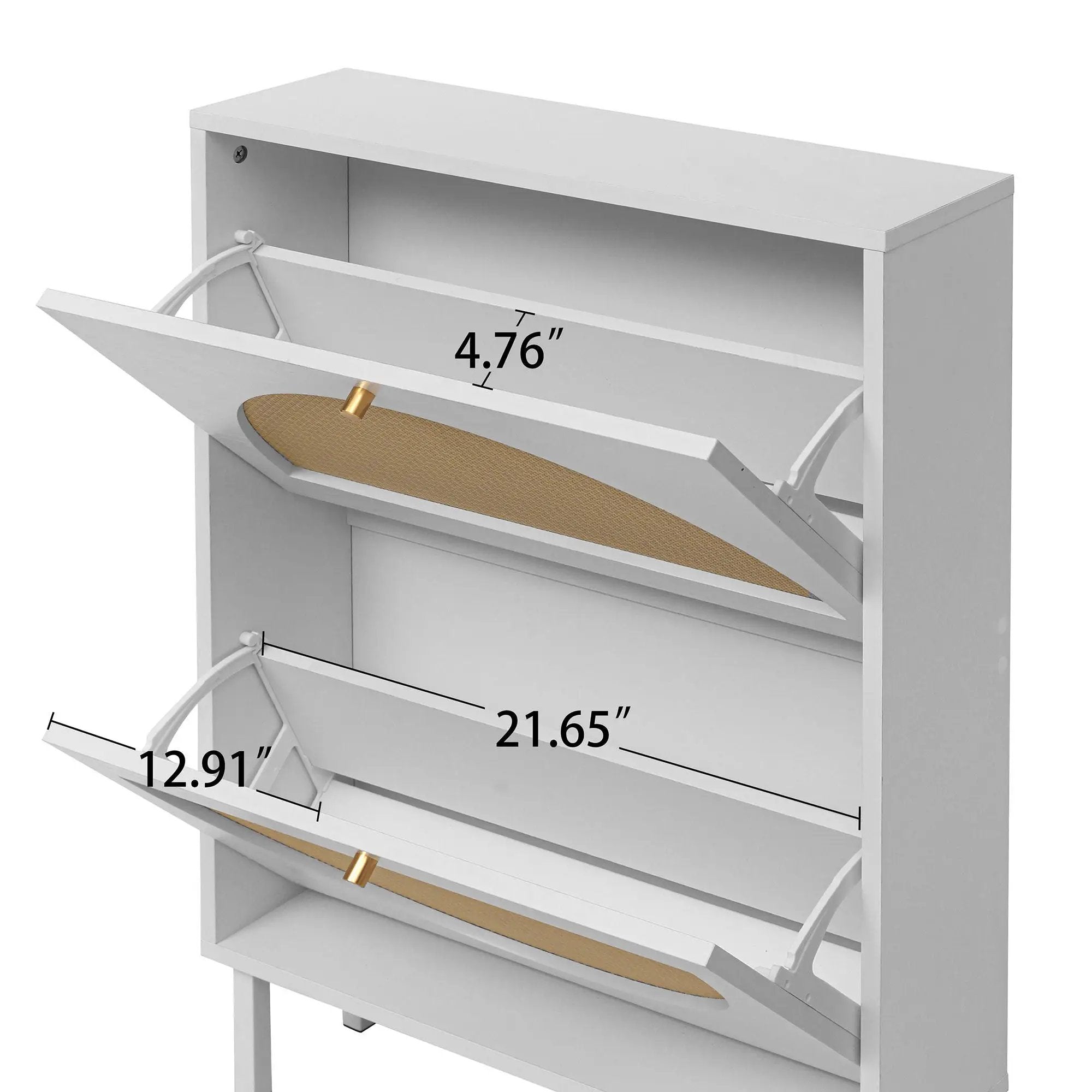 2 Door Shoe Rack, Rattan, Double Layer, Suitable For Living Room, Hallway - White by Unique Piece Furniture