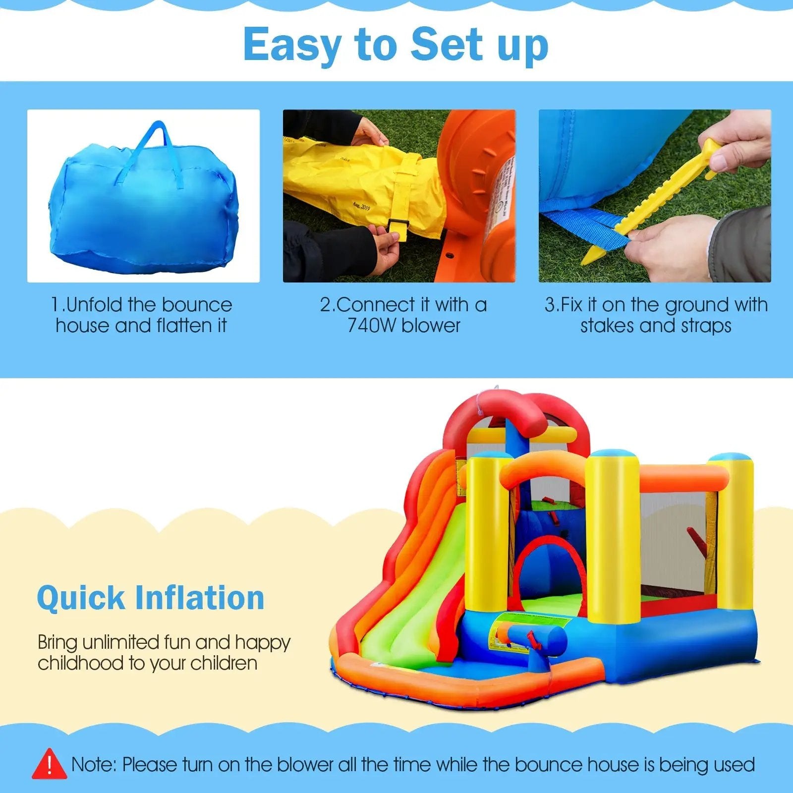6-in-1 Water Park Bounce House for Outdoor Fun with Blower and Splash Pool by DirectDeals