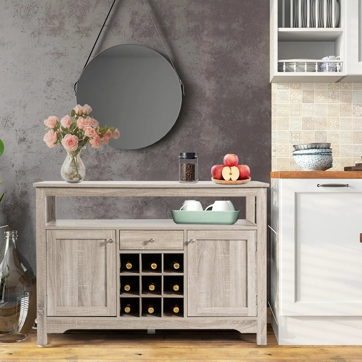 Server Buffet Sideboard With Wine Rack and Open Shelf, photo 6 of 9