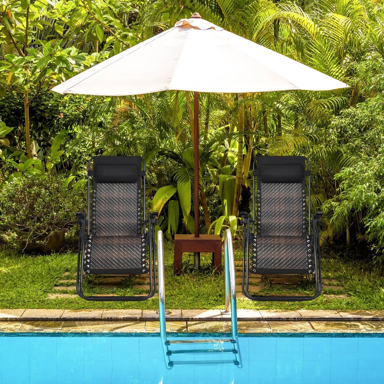 2 Pieces Folding Patio Rattan Zero Gravity Lounge Chair by DirectDeals