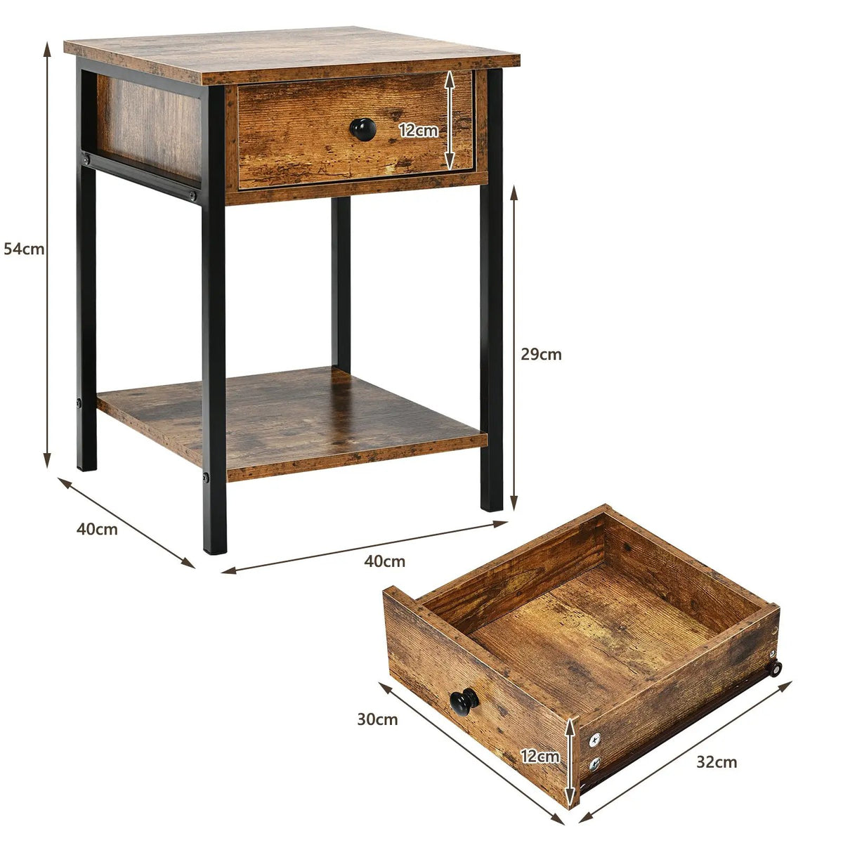 Industrial End Side Table Nightstand with Drawer Shelf, photo 5 of 9
