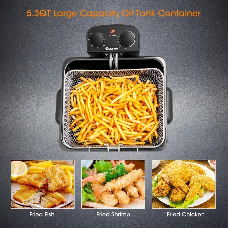 Electric Deep Fryer 5.3QT/21-Cup Stainless Steel 1700W with Triple Basket by DirectDeals