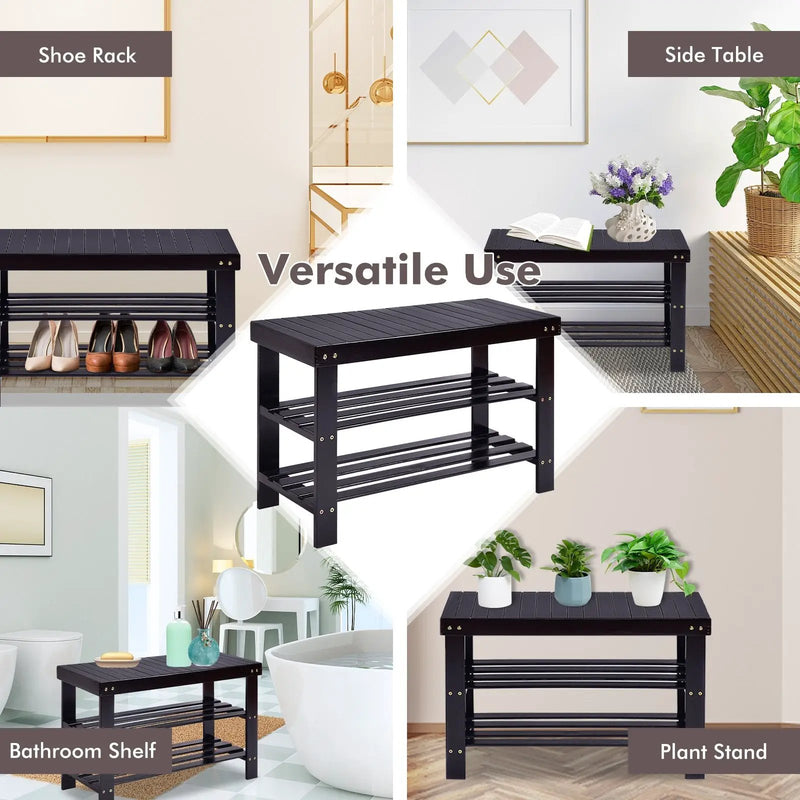 3 Tier Bamboo Bench Storage Shoe Shelf-Natural by DirectDeals