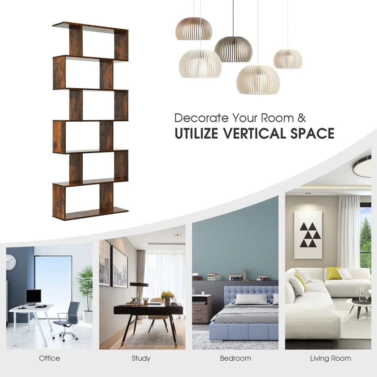 6 Tier S-Shaped Bookshelf Storage Display Bookcase Decor Z-Shelf, photo 7 of 10