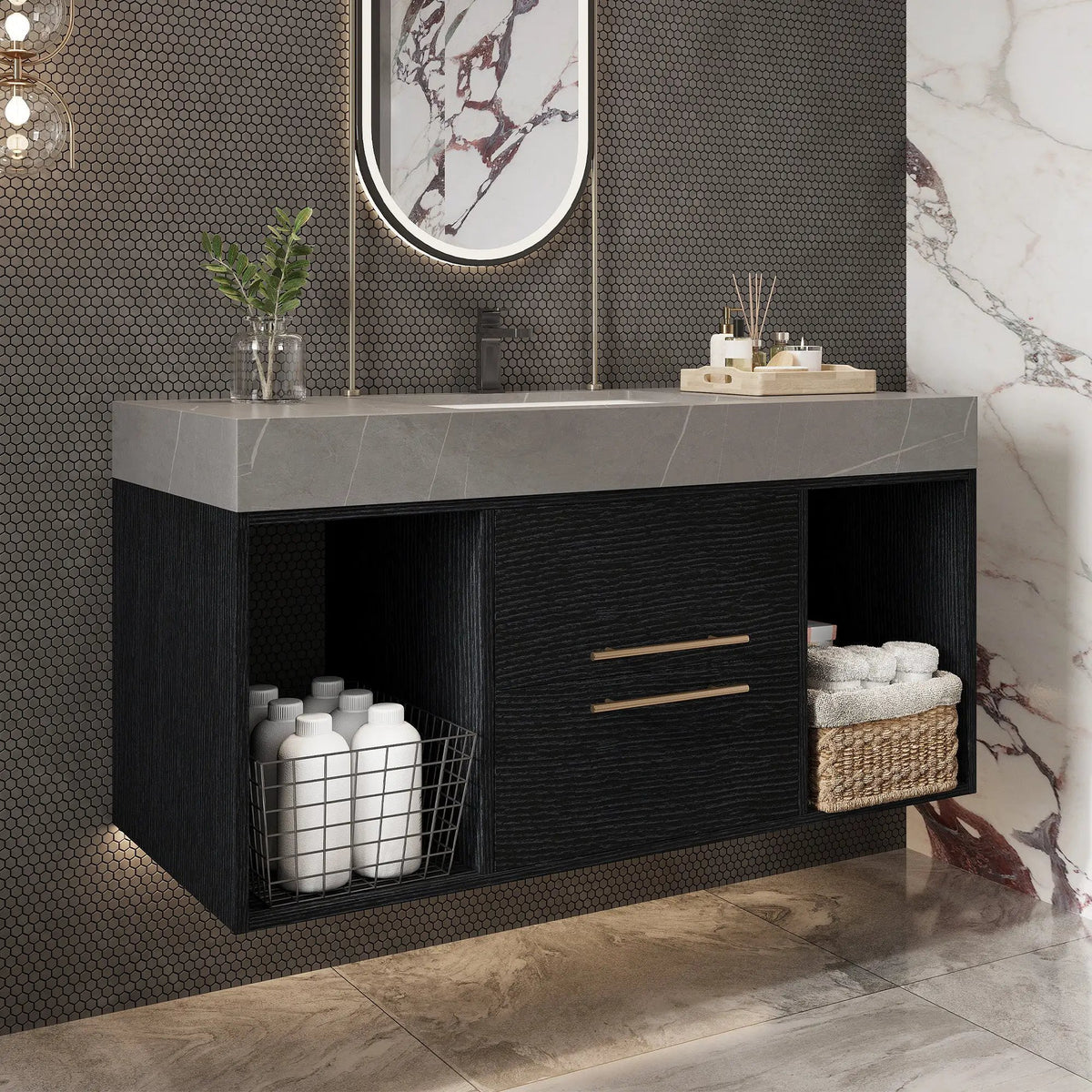 39.4 Inches Single Contemporary Floating Bathroom Vanity, photo 4 of 10