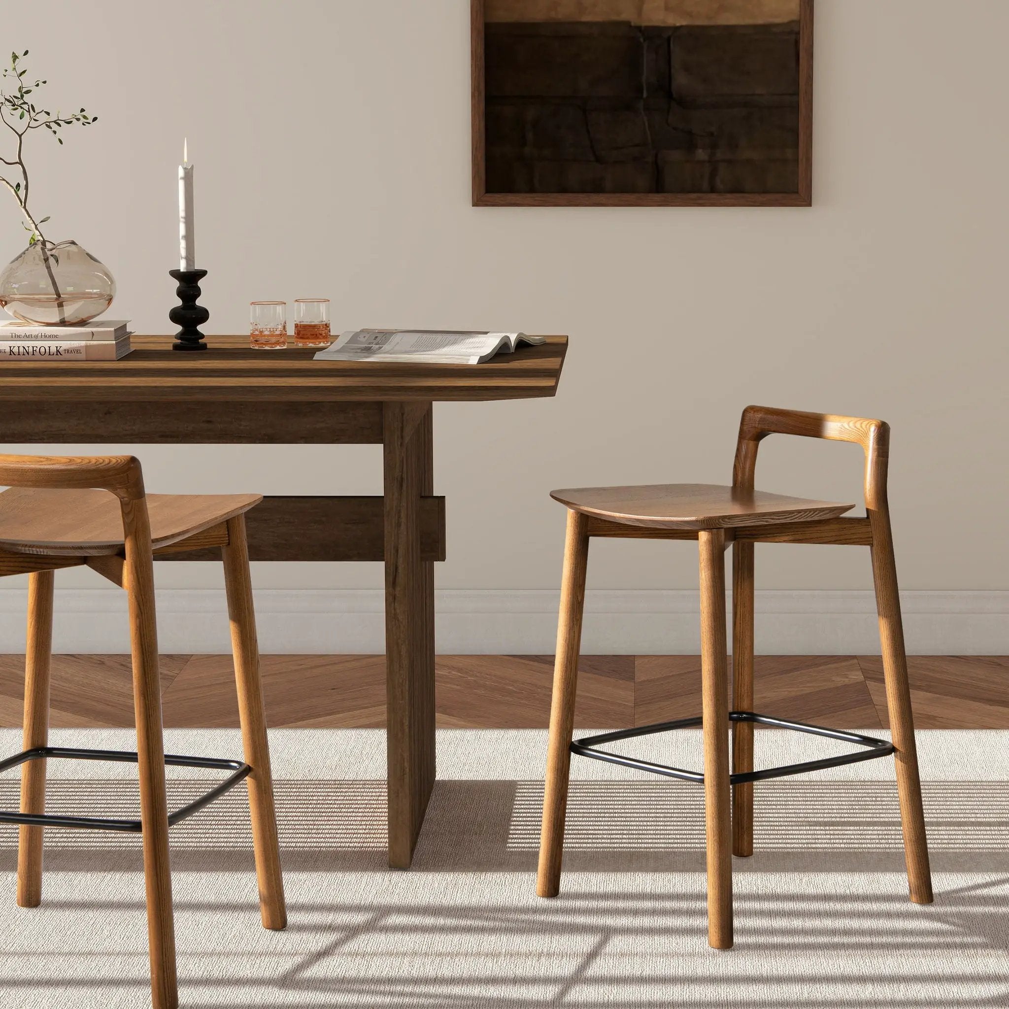 Sven - Modern Minimalist Low Back Counter Stool - Dark Brown Walnut by Unique Piece Furniture