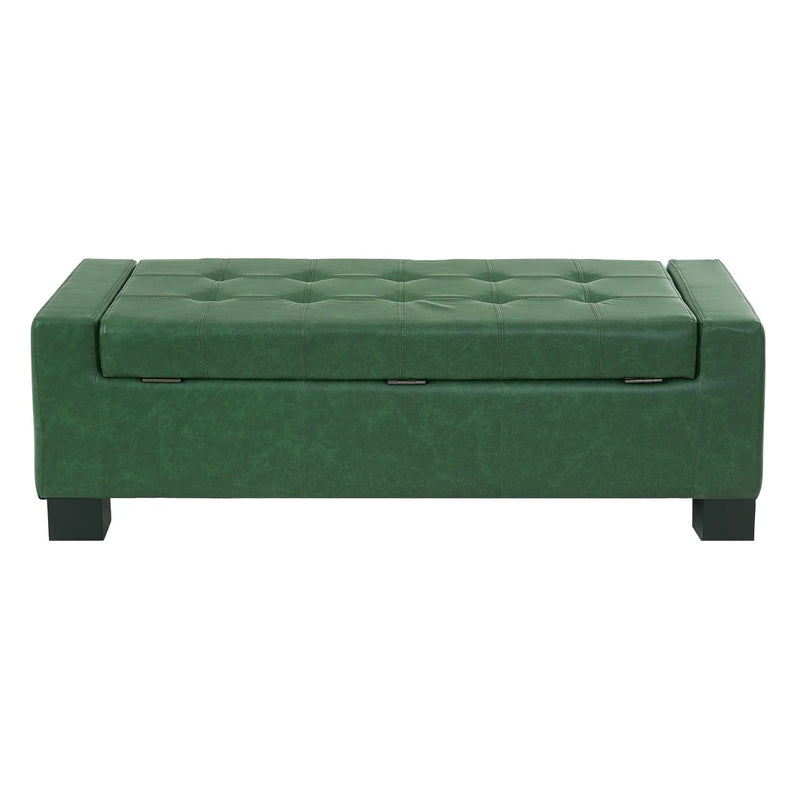 Green Storage Ottoman Bench, PU Upholstered Footrest with Solid Wood Legs by HouseOfZazla